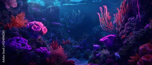 Close-up neon coral reef underwater dance