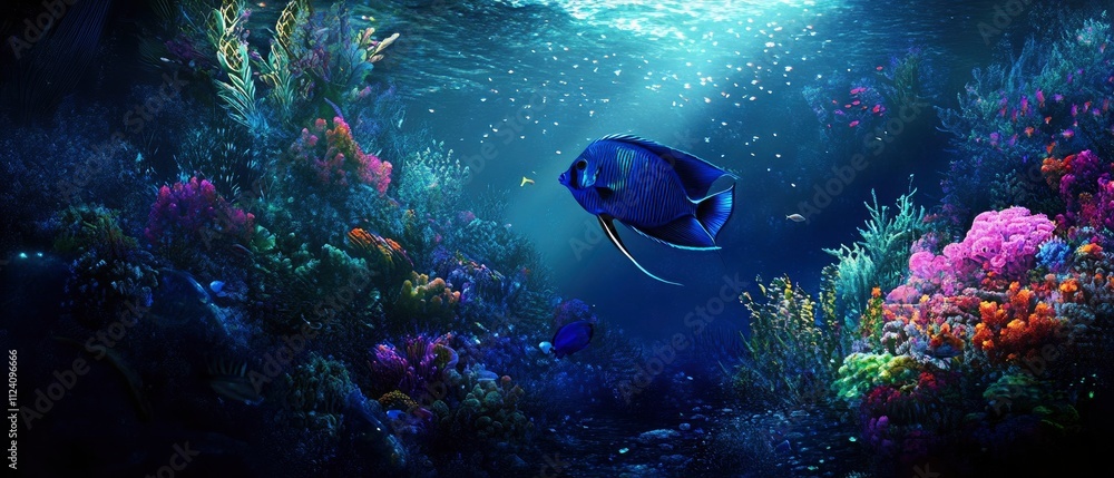 Fototapeta premium Nature's glow angelfish of the dark ocean depths