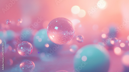 Bubbles floating in bokeh background abstract art soft focus creative studio dreamy atmosphere