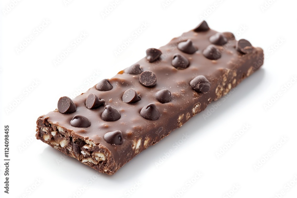 Chocolate chip protein bar, coated in rich dark chocolate. Perfect for healthy snacking or meal replacement. Chocolate chip protein bar, coated in rich dark chocolate. Perfect for healthy snacking or meal replacement.
