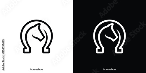 Simple Horseshoes Logo. Horse Head and Horseshoe Logo Design Template.