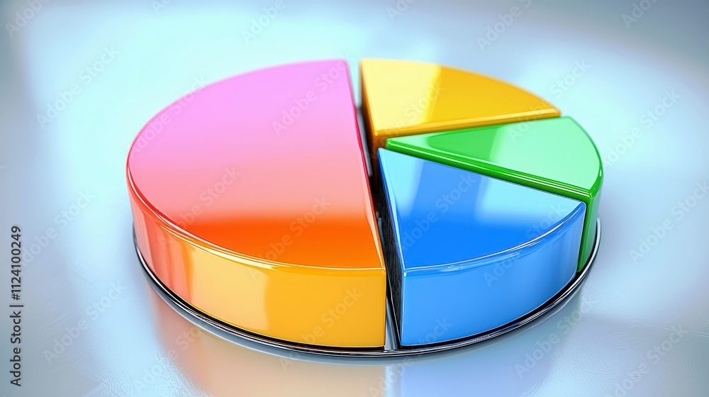 Fototapeta premium Colorful 3D Pie Chart on a Reflective Surface for Data Representation and Visualization in Business Analysis