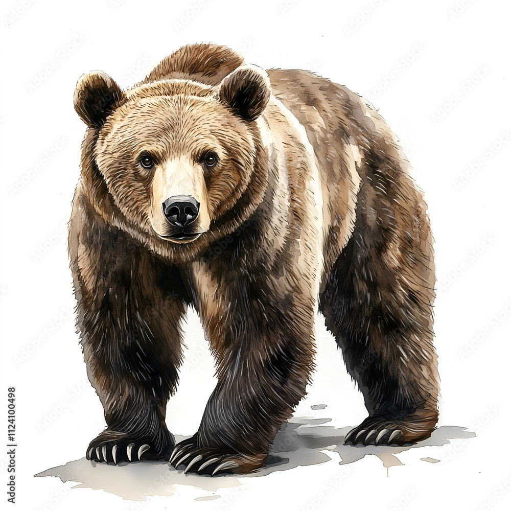 Obraz premium watercolour realistic bear illustration, on a white background.
