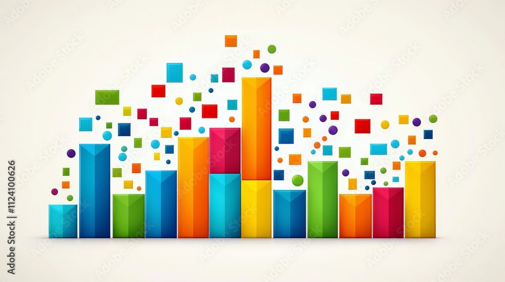 Naklejka premium Colorful Abstract Bar Graph with Dynamic Shapes and Patterns Representing Data Visualization in a Modern and Creative Style