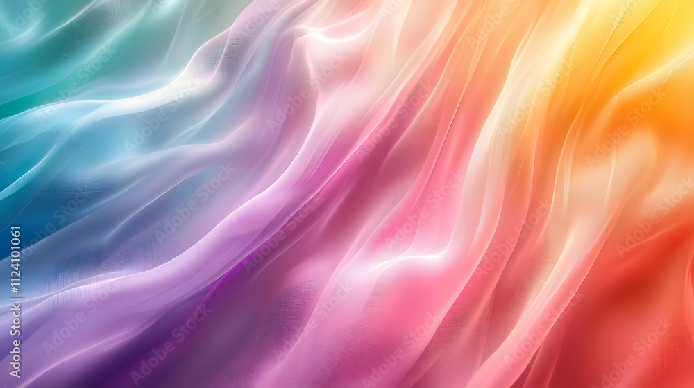 Abstract Rainbow Fabric Waves Flow Gently, Colorful Hues Shimmer Brightly Abstract Rainbow Fabric Waves Flow Gently, Colorful Hues Shimmer Brightly