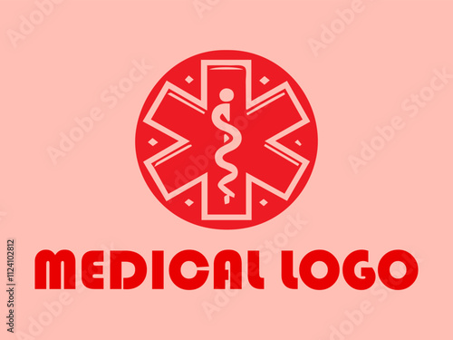 Red Star of Life symbol with text Medical Logo suitable for healthcare organizations, medical clinics, and pharmaceutical companies for branding