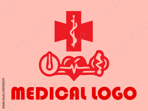 Red Star of Life symbol with text Medical Logo suitable for healthcare organizations, medical clinics, and pharmaceutical companies for branding