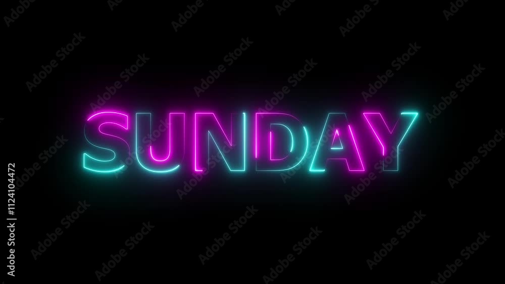 Glowing neon lines sunday text animation on black background. Seamless loop. Neon sunday neon sign animation. luxury sunday text animation. Glowing neon lines sunday text animation on black background. Seamless loop. Neon sunday neon sign animation. luxury sunday text animation.