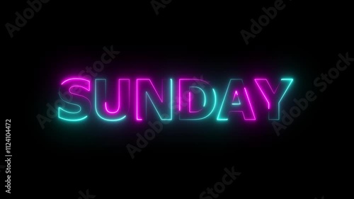 Glowing neon lines sunday text animation on black background. Seamless loop. Neon sunday neon sign animation. luxury sunday text animation.