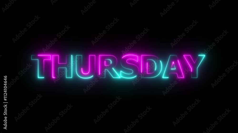 Glowing neon lines thursday text animation on black background. Seamless loop. Neon thursday neon sign animation. luxury thursday text animation. Glowing neon lines thursday text animation on black background. Seamless loop. Neon thursday neon sign animation. luxury thursday text animation.