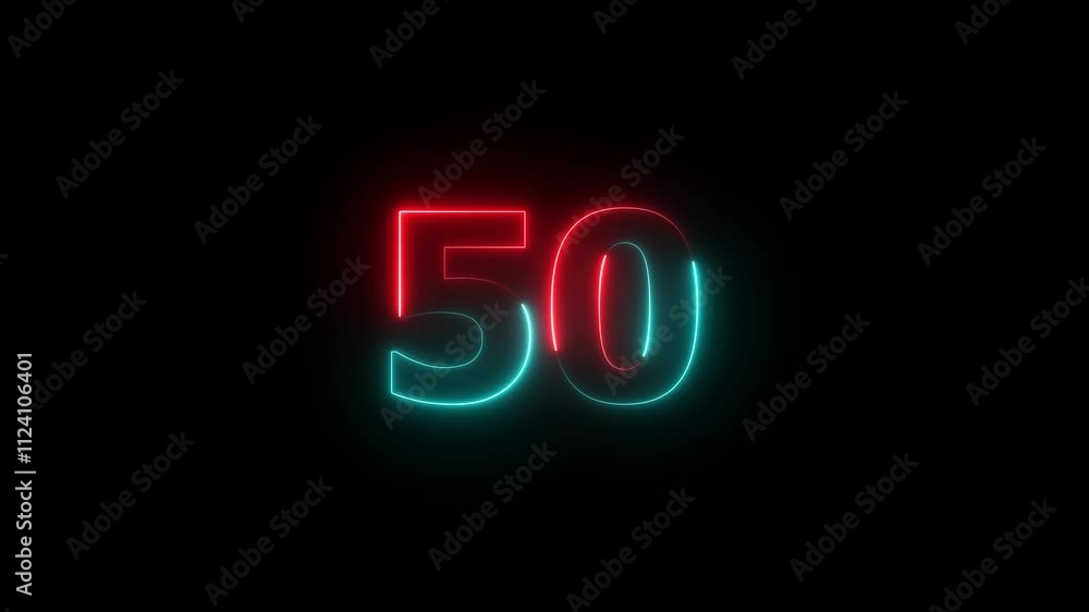 Glowing neon number 50. Two-color looping trendy glowing neon numeric number fifty. Educational mathematics 50animation. Glowing neon number 50. Two-color looping trendy glowing neon numeric number fifty. Educational mathematics 50animation.
