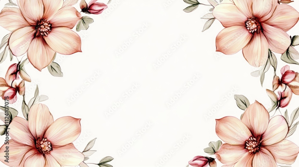 Floral design with soft pink flowers framing a blank space for text or decoration. Floral design with soft pink flowers framing a blank space for text or decoration.