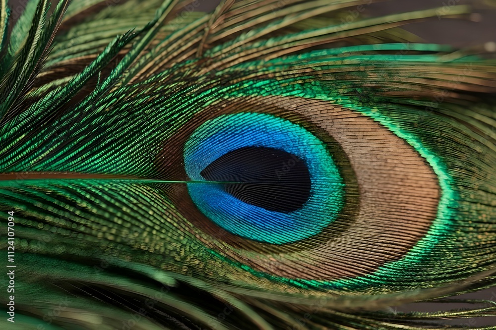 Fototapeta premium Close up of a peacock feather. Colorful decorative design.