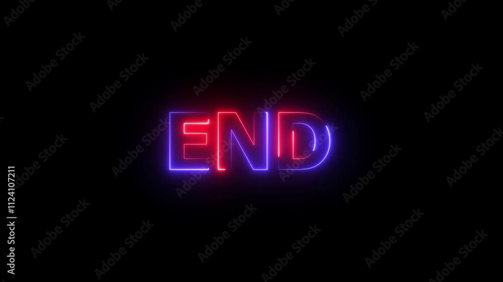 End neon sign animation. Glowing neon lines end text animation on black background. Seamless loop. neon luxury end text animation. End neon sign animation. Glowing neon lines end text animation on black background. Seamless loop. neon luxury end text animation.