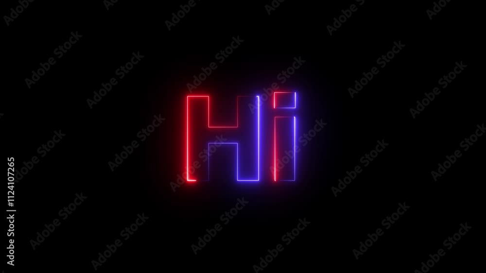 Glowing neon sign hi on black background. neon sign hi icon. hi neon text animation. Glowing neon sign hi on black background. neon sign hi icon. hi neon text animation.