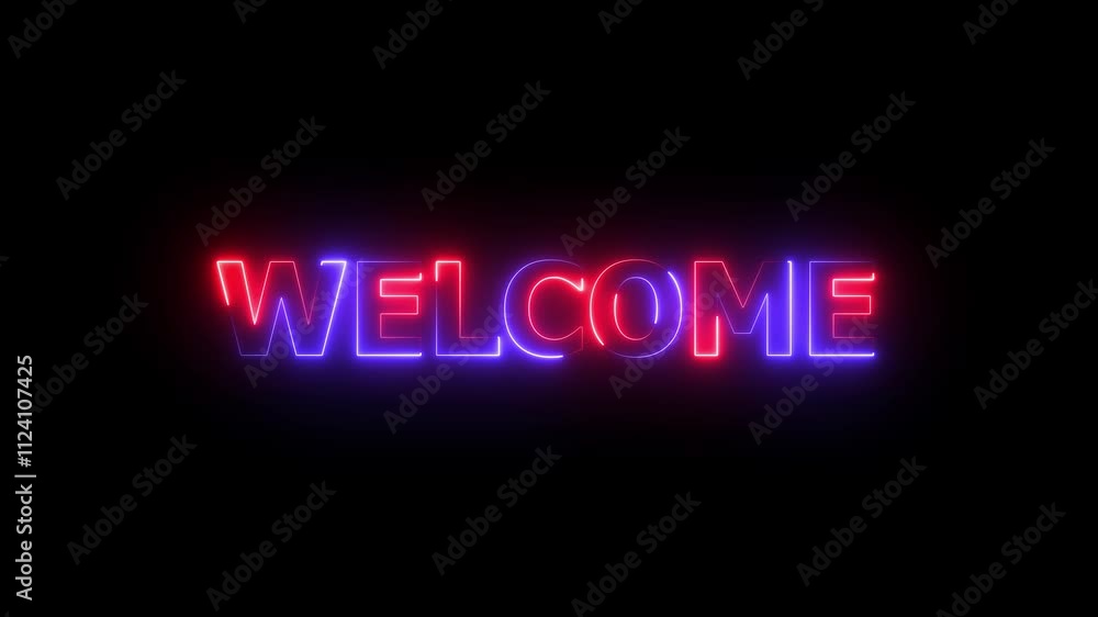 Glowing neon sign welcome on black background. neon sign welcome icon. Welcome neon text animation. Glowing neon sign welcome on black background. neon sign welcome icon. Welcome neon text animation.