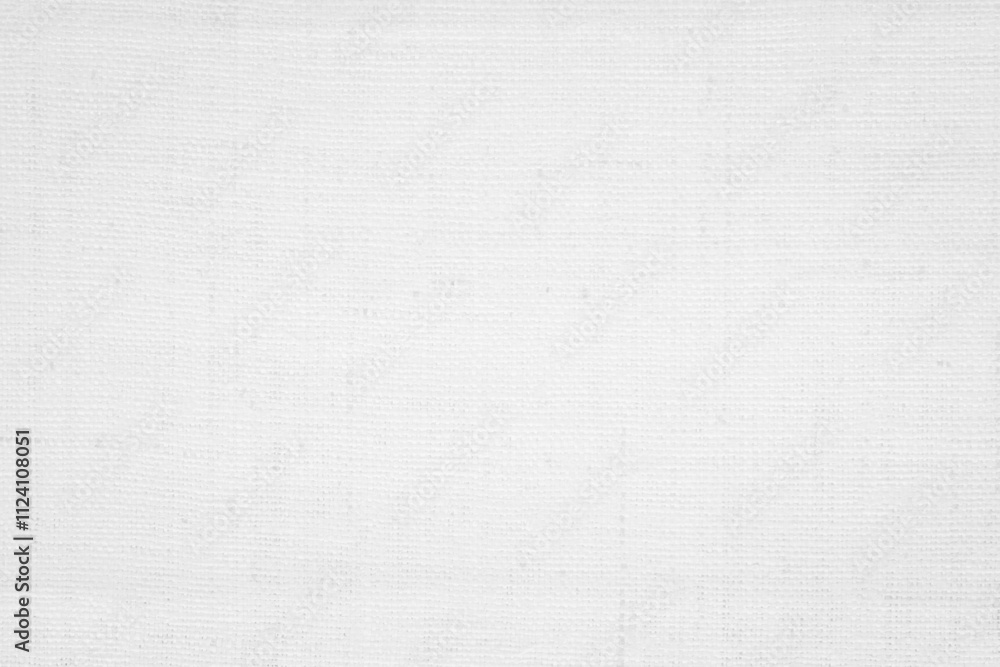 Fototapeta premium White color fabric canvas woven texture background in pattern light blank. Natural gauze linen, carpet wool and cotton cloth textile textured as clean empty for decoration text. Grey sack material.