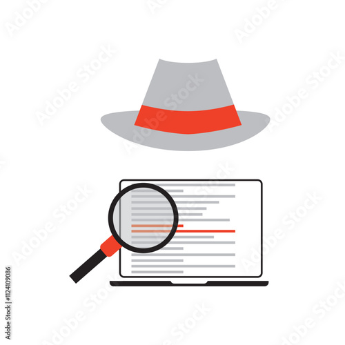 Hat seo banner. Magnifier, and other search engine optimization tools and tactics. Vector flat illustration