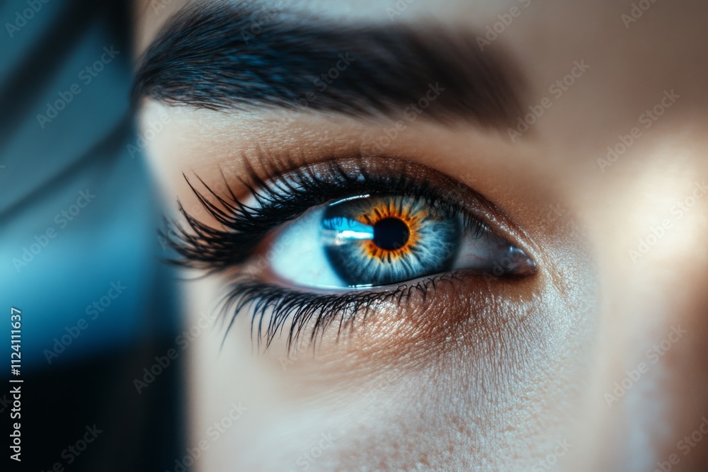 A striking close-up of a blue eye reflecting vibrant digital elements, highlighting the connection between human perception and advanced technology concepts. A striking close-up of a blue eye reflecting vibrant digital elements, highlighting the connection between human perception and advanced technology concepts.
