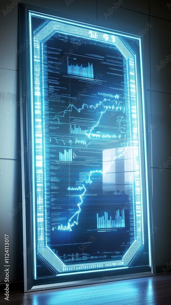 Futuristic data display with glowing graphics and charts Futuristic data display with glowing graphics and charts