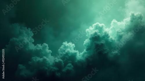 Twisting vapor shapes. Mystical vapor forms seductive patterns across a shadowy emerald background, infusing the scene with intrigue and elegance. photo