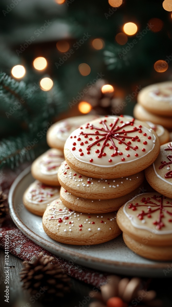 Festive snowflake cookies on a holiday platter Festive snowflake cookies on a holiday platter