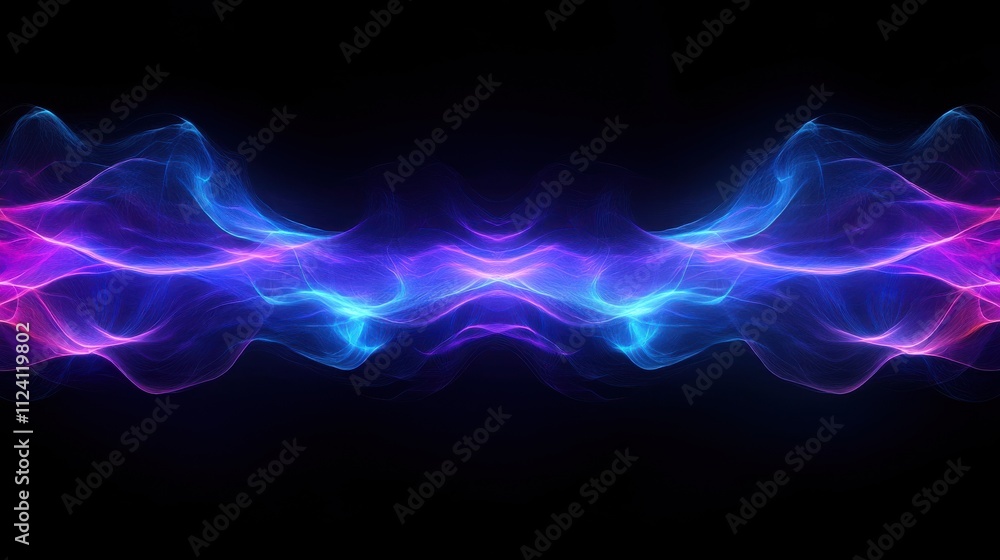 Fototapeta premium A vibrant display of swirling blue and pink light waves against a black background, creating a dynamic and captivating visual effect.