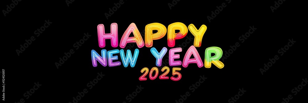 Fototapeta premium A colorful sign that says Happy New Year 2025. The sign is on a black background
