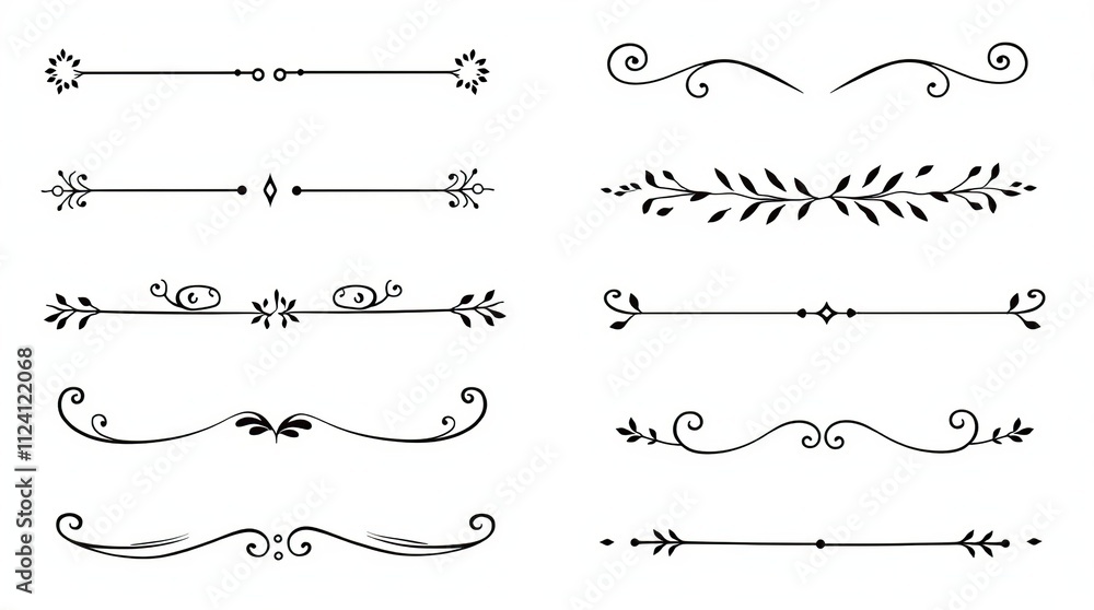 Elegant Decorative Swirl and Flourish Vector Designs on White Background Elegant Decorative Swirl and Flourish Vector Designs on White Background