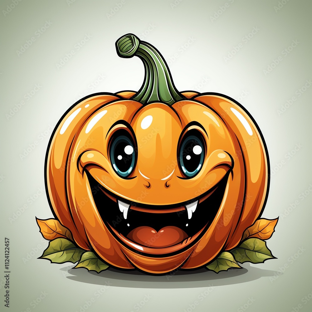 Halloween scene with cute pumpkin laughing cartoon cha Halloween scene with cute pumpkin laughing cartoon cha