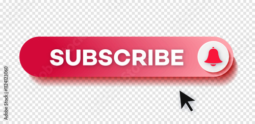 Subscribe button gradient style red color for channel subscription vector
