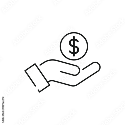 save money icon, salary money, invest finance, hand holding dollar, line symbols on white background