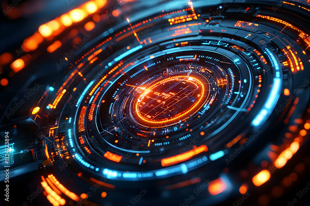 Futuristic Tech Interface: Digital Rings Glow Brightly Futuristic Tech Interface: Digital Rings Glow Brightly
