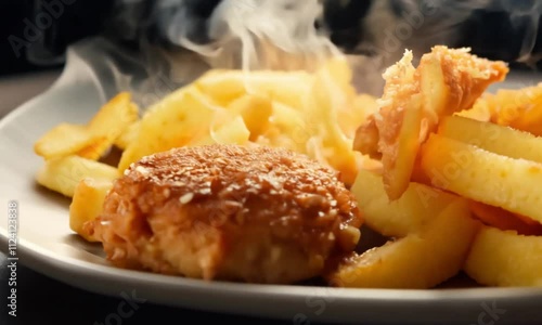 Steaming Hot Fish and Chips on a Plate photo