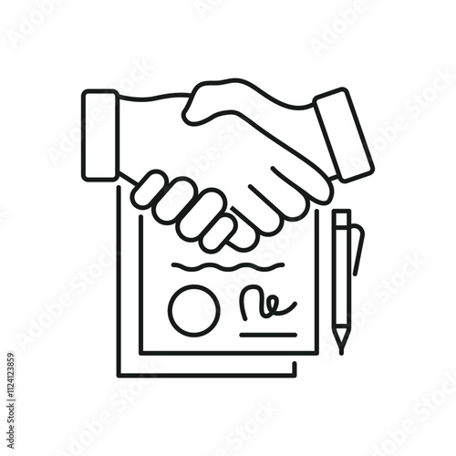 Agreement flat line icon. Paper documents with stamp sign. Thin linear logo for legal financial services, accountancy.