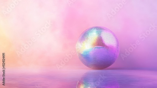 Pastel pink background with disco ball. Perfect for party, celebration, or fun themes.