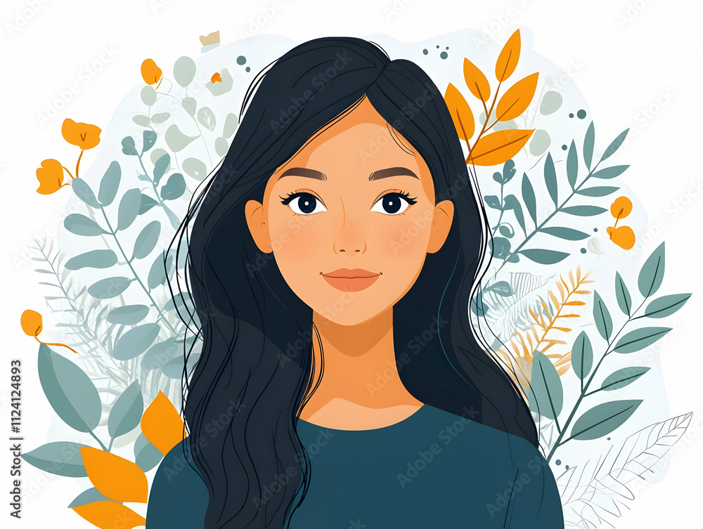 Woman's Portrait with Floral Design, Beautiful Girl Illustration, Nature Inspired Art Woman's Portrait with Floral Design, Beautiful Girl Illustration, Nature Inspired Art