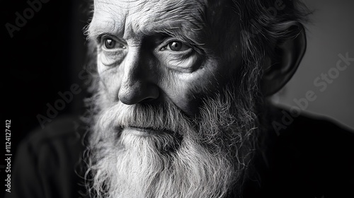 A dramatic black and white portrait of a man