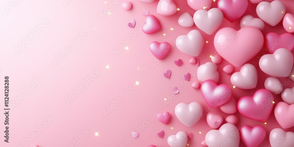 Colorful Hearts in Various Shades on a Soft Pink Background Colorful Hearts in Various Shades on a Soft Pink Background