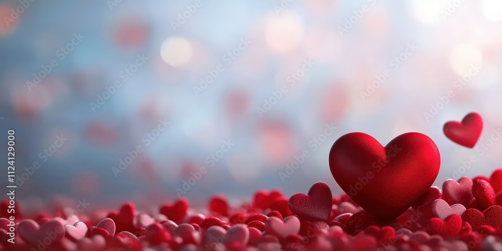 Beautiful Red Hearts on Soft Background for Romantic Themes Beautiful Red Hearts on Soft Background for Romantic Themes