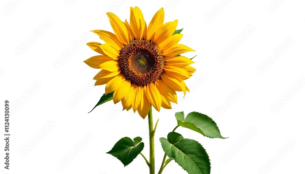 Obraz premium sunflower, single, blooming, isolated, white, background, highresolution, flower, nature, botanical, vibrant, yellow, petal, closeup, detailed, realistic, floral, elegant, bright, minimal, fresh,