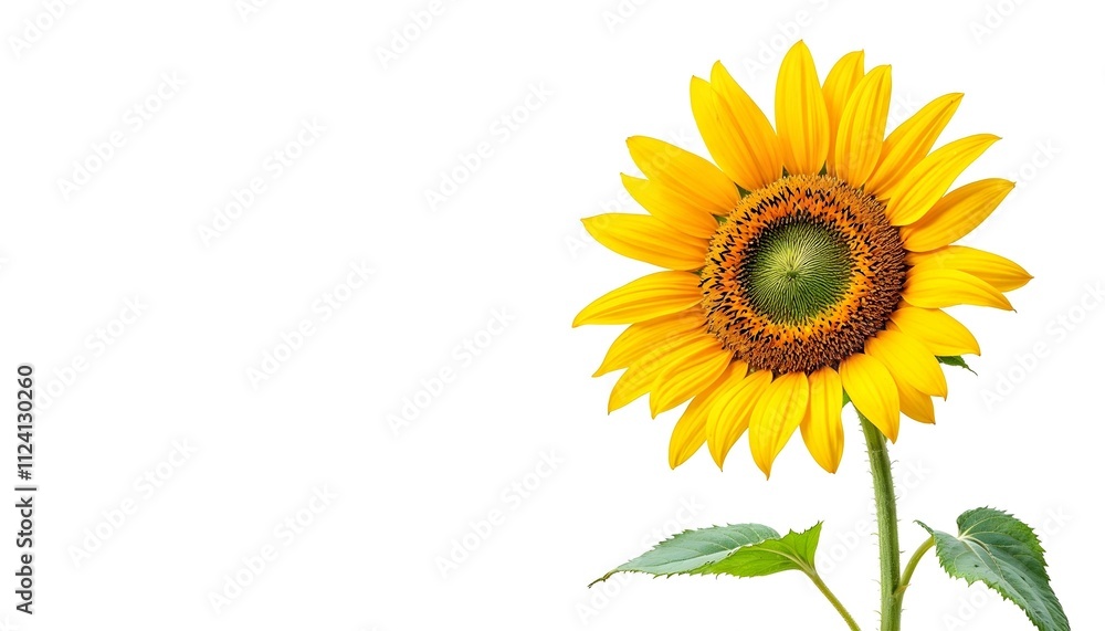 Obraz premium sunflower, single, blooming, isolated, white, background, highresolution, flower, nature, botanical, vibrant, yellow, petal, closeup, detailed, realistic, floral, elegant, bright, minimal, fresh,