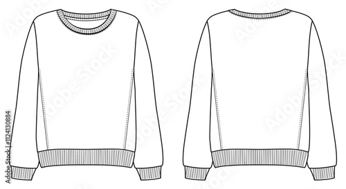 Women's sweatshirt , fashion flat sketch vector illustration, cad, technical drawing, flat drawing, template, mockup.