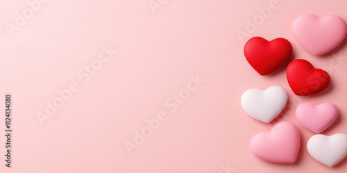 Colorful Heart Shapes on Soft Pink Background for Romantic Themes