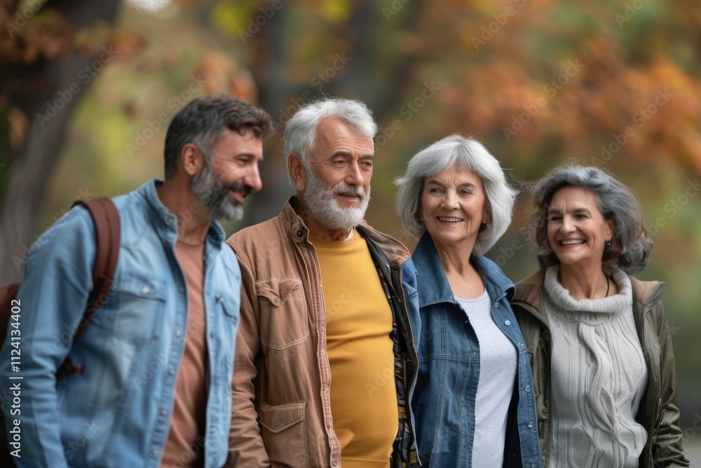 Portrait of a group of senior people walking in the autumn park Portrait of a group of senior people walking in the autumn park