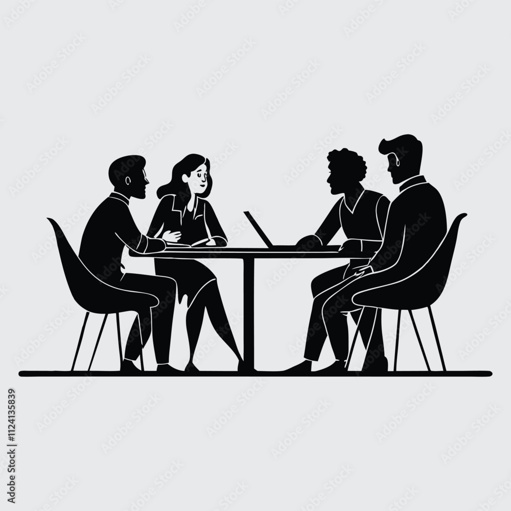 business-people-having-meeting-or-conference silhouette vector art and illustration business-people-having-meeting-or-conference silhouette vector art and illustration