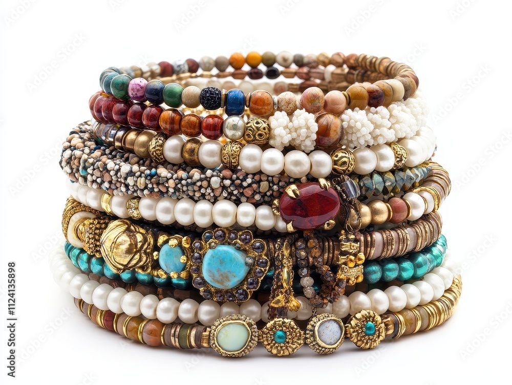 A Stack of Exquisite Beaded Bracelets. A Stack of Exquisite Beaded Bracelets.