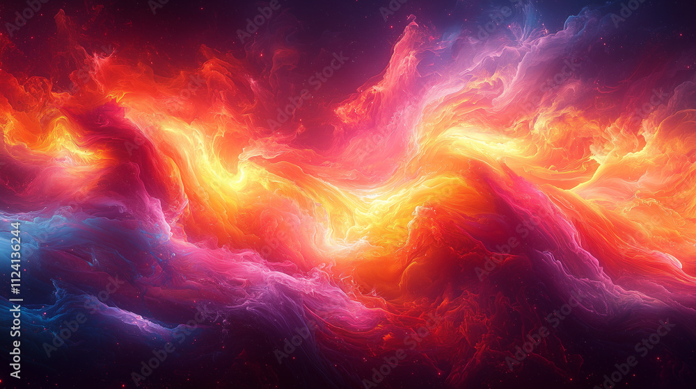 swirling neon colors in a celestial mountainous landscape, with peaks of orange and pink swirling neon colors in a celestial mountainous landscape, with peaks of orange and pink
