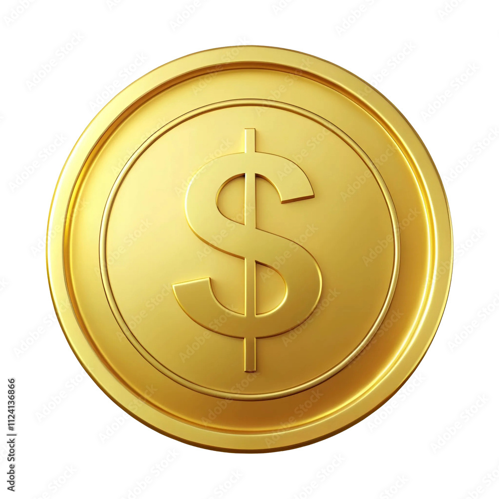 Gold Coin with Dollar Symbol isolated on white and transparent background, png format, cutout background Gold Coin with Dollar Symbol isolated on white and transparent background, png format, cutout background
