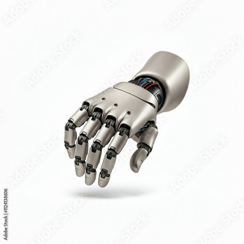 Metallic Robotic Hand: A sleek and futuristic robotic hand, rendered in stunning detail, extends a mechanical hand in a gesture of offering or anticipation.